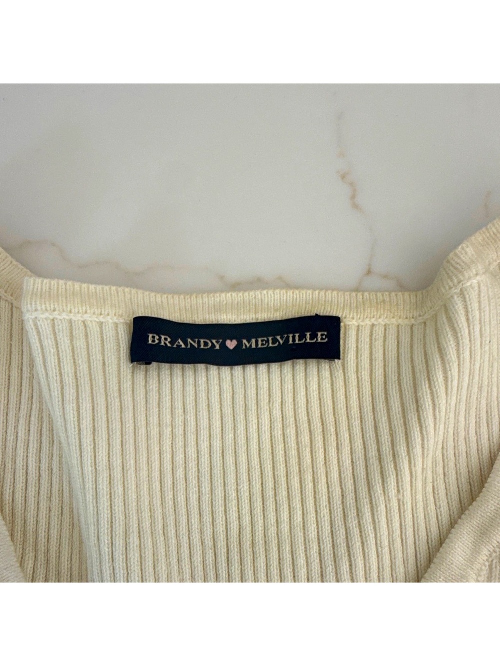 Brandy Melville Cream Ribbed Off-Shoulder Sweater